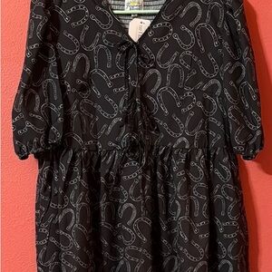 Black Horseshoe Print Mini Dress